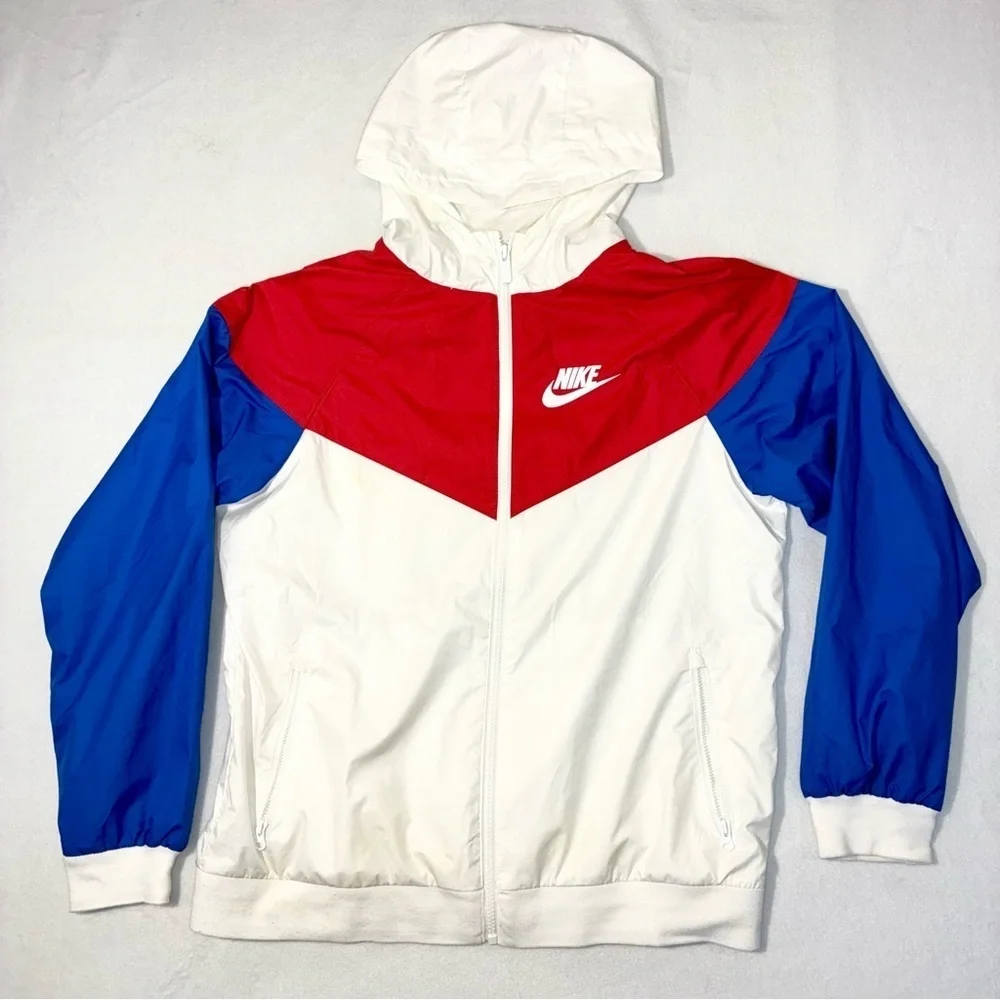 Nike Windrunner Jacket Boys XL Red White Blue Hooded Full Zip *Read Description